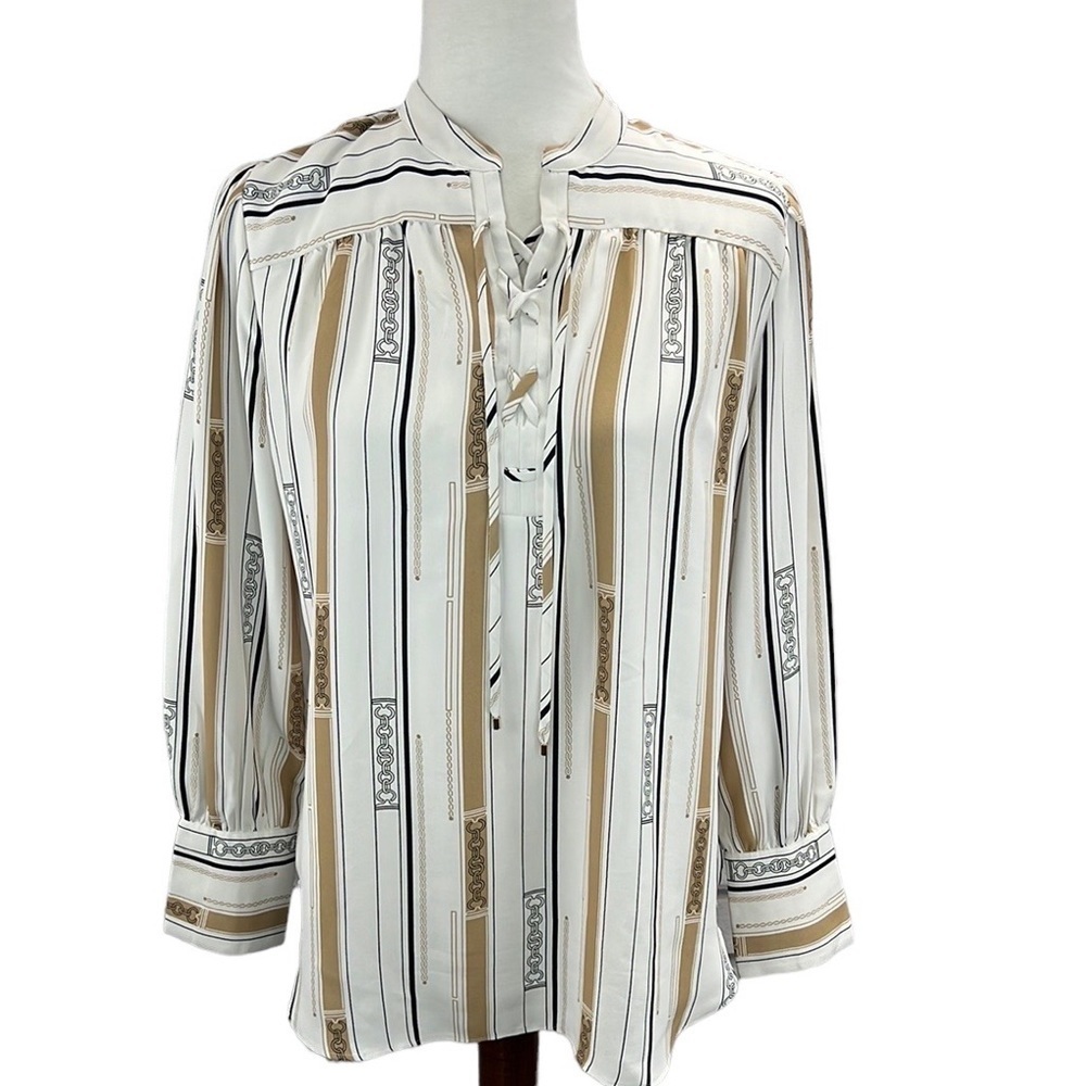 Ann Taylor Lace Up Neck Blouse